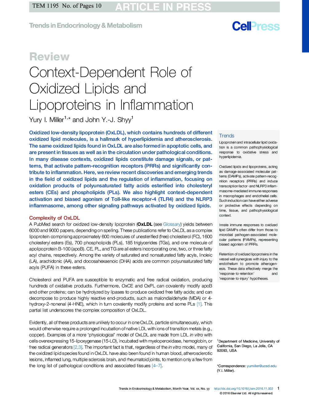 Context-Dependent Role of Oxidized Lipids and Lipoproteins in Inflammation