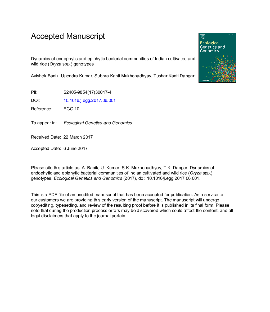 Dynamics of endophytic and epiphytic bacterial communities of Indian cultivated and wild rice (Oryza spp.) genotypes