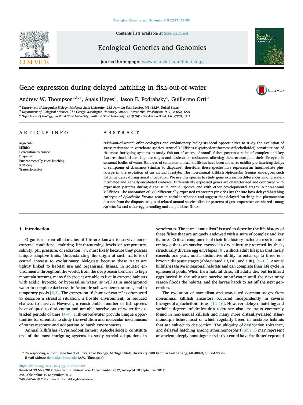 Gene expression during delayed hatching in fish-out-of-water