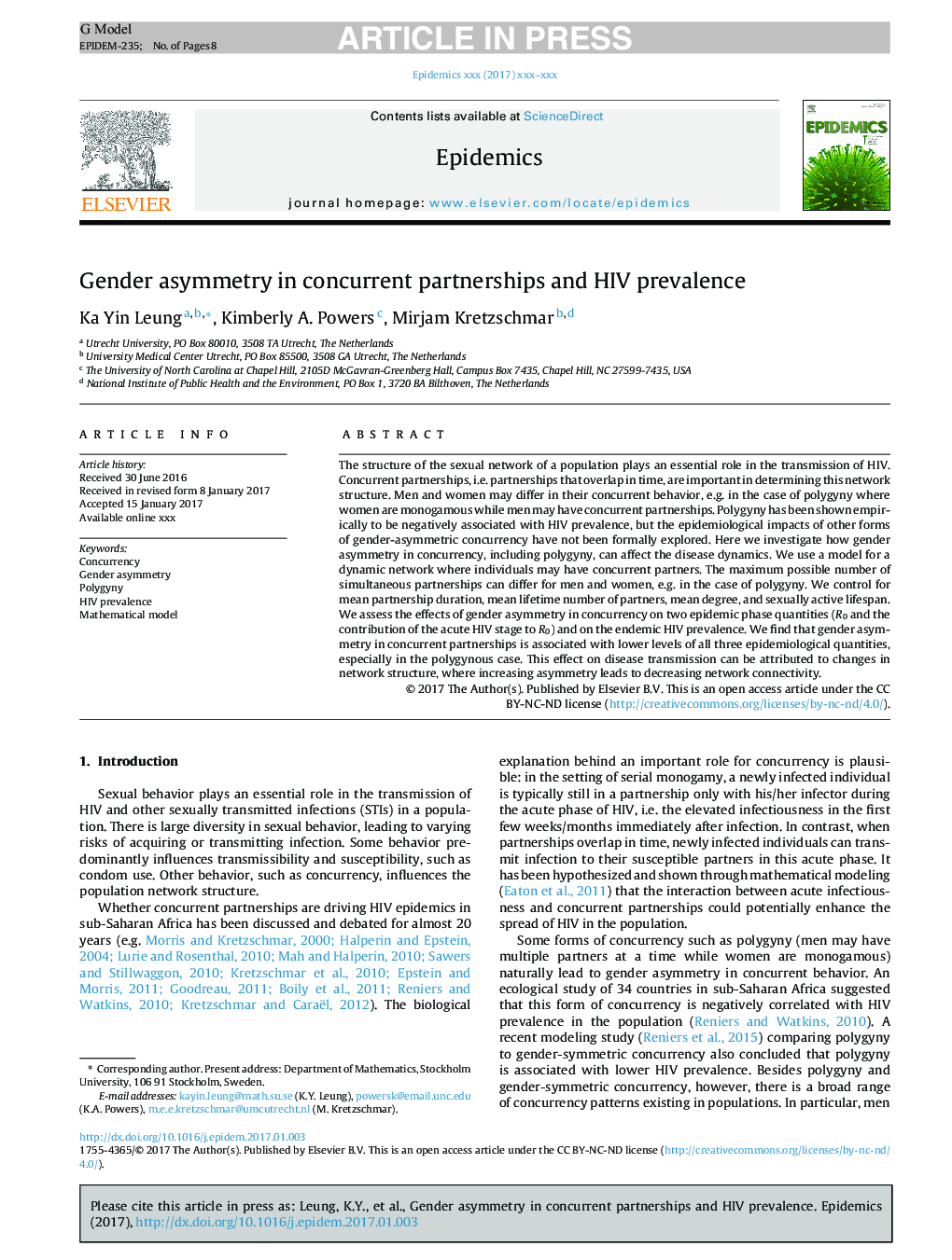 Gender asymmetry in concurrent partnerships and HIV prevalence