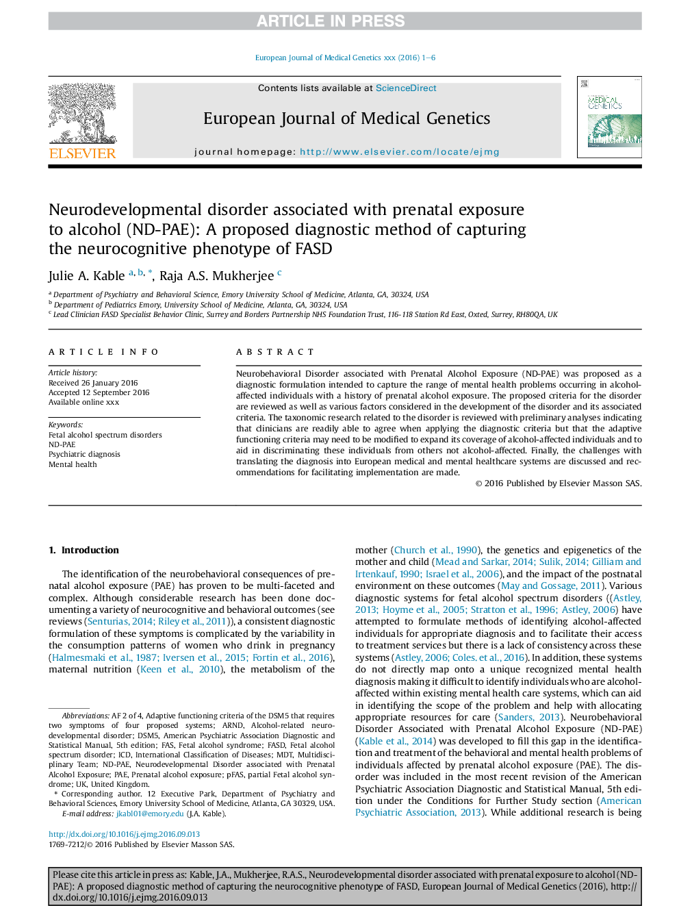 Neurodevelopmental disorder associated with prenatal exposure toÂ alcohol (ND-PAE): A proposed diagnostic method of capturing theÂ neurocognitive phenotype of FASD