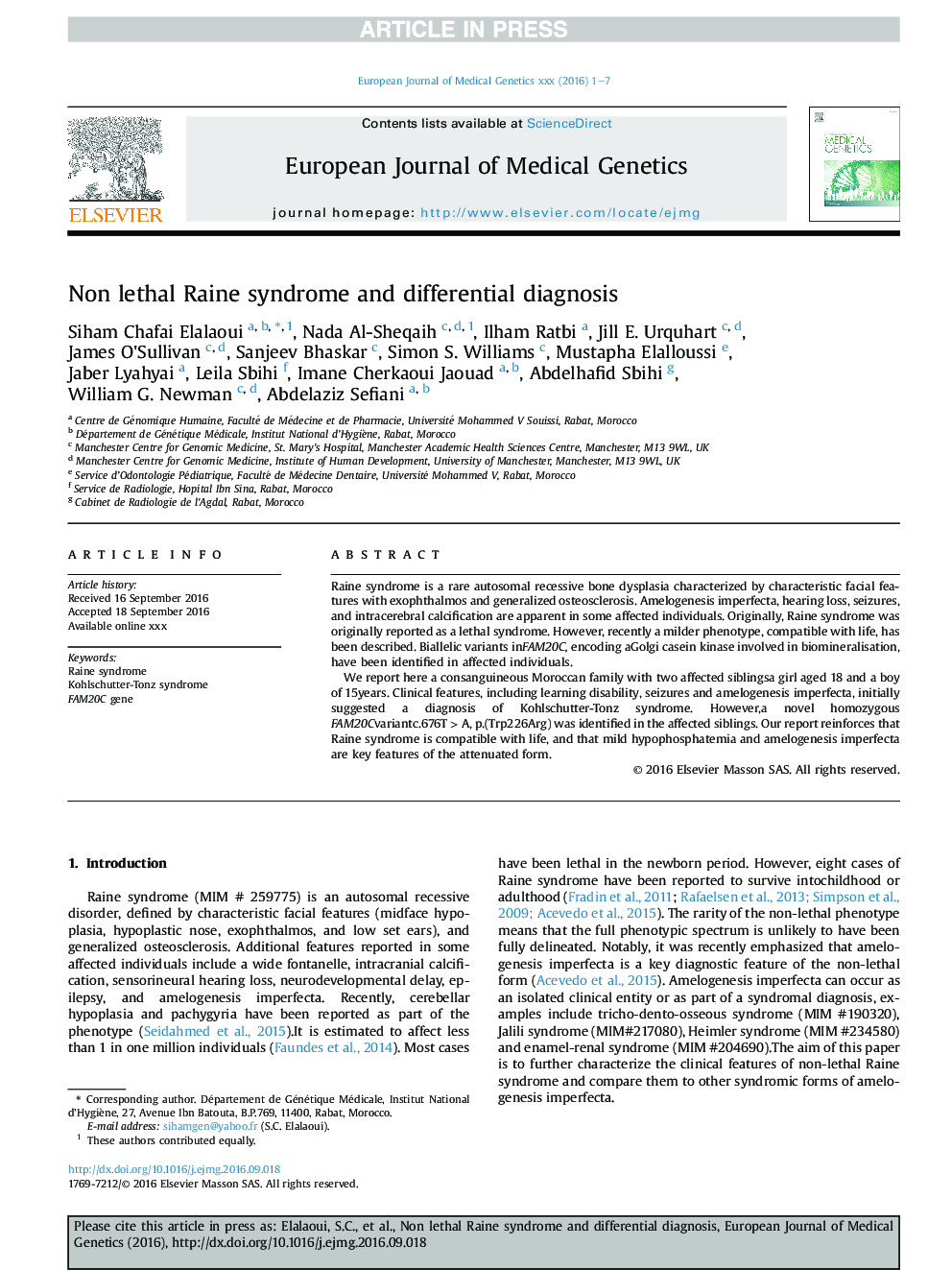 Non lethal Raine syndrome and differential diagnosis