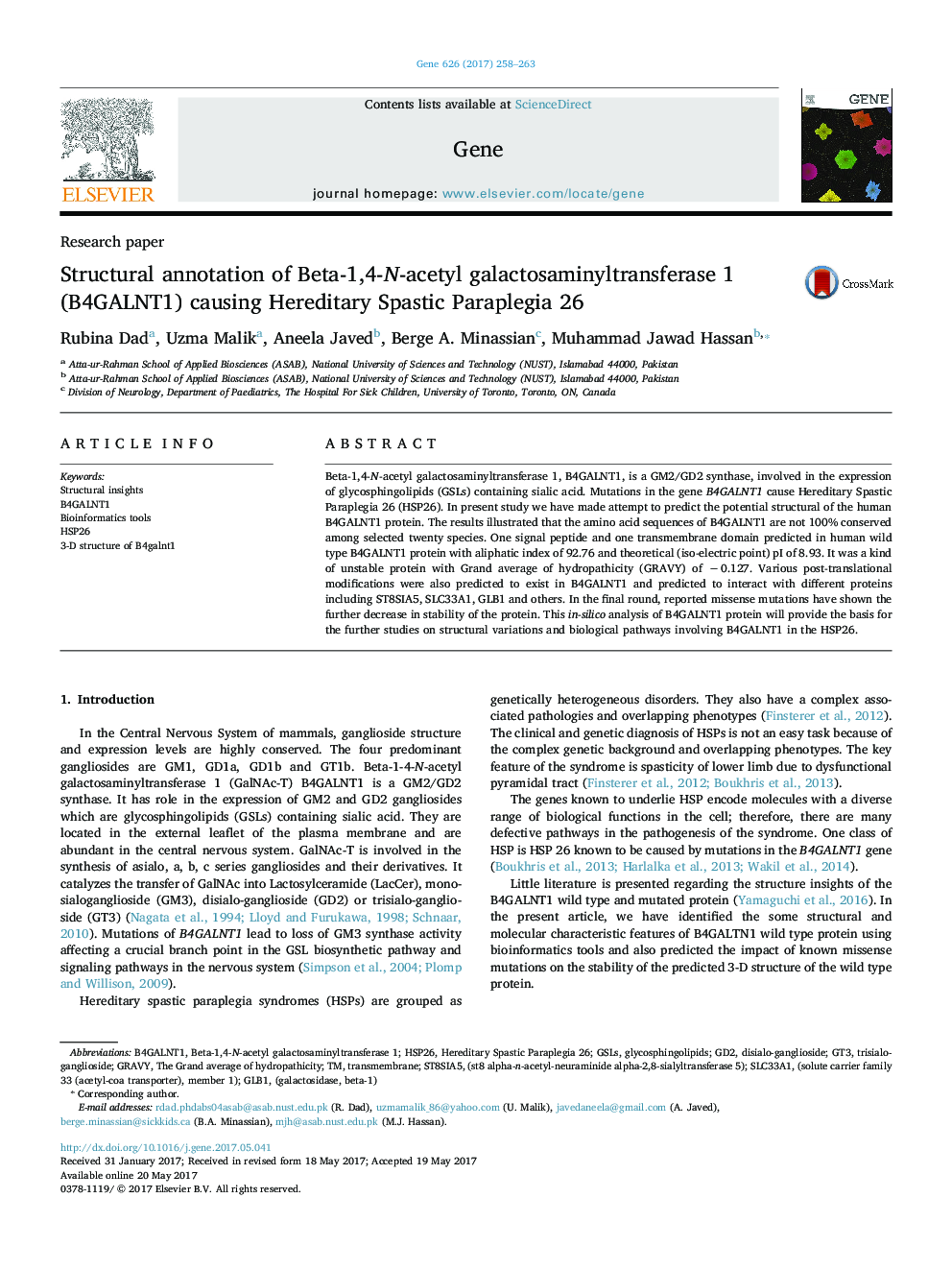 Structural annotation of Beta-1,4-N-acetyl galactosaminyltransferase 1 (B4GALNT1) causing Hereditary Spastic Paraplegia 26