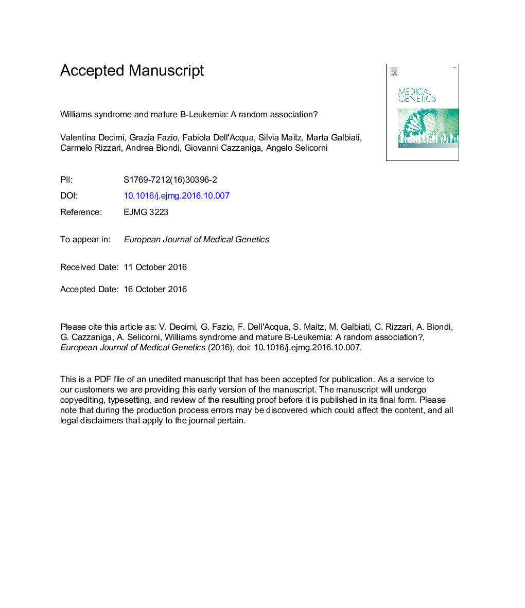 Williams syndrome and mature B-Leukemia: A random association?