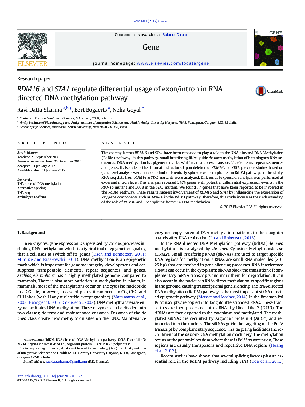 RDM16 and STA1 regulate differential usage of exon/intron in RNA directed DNA methylation pathway