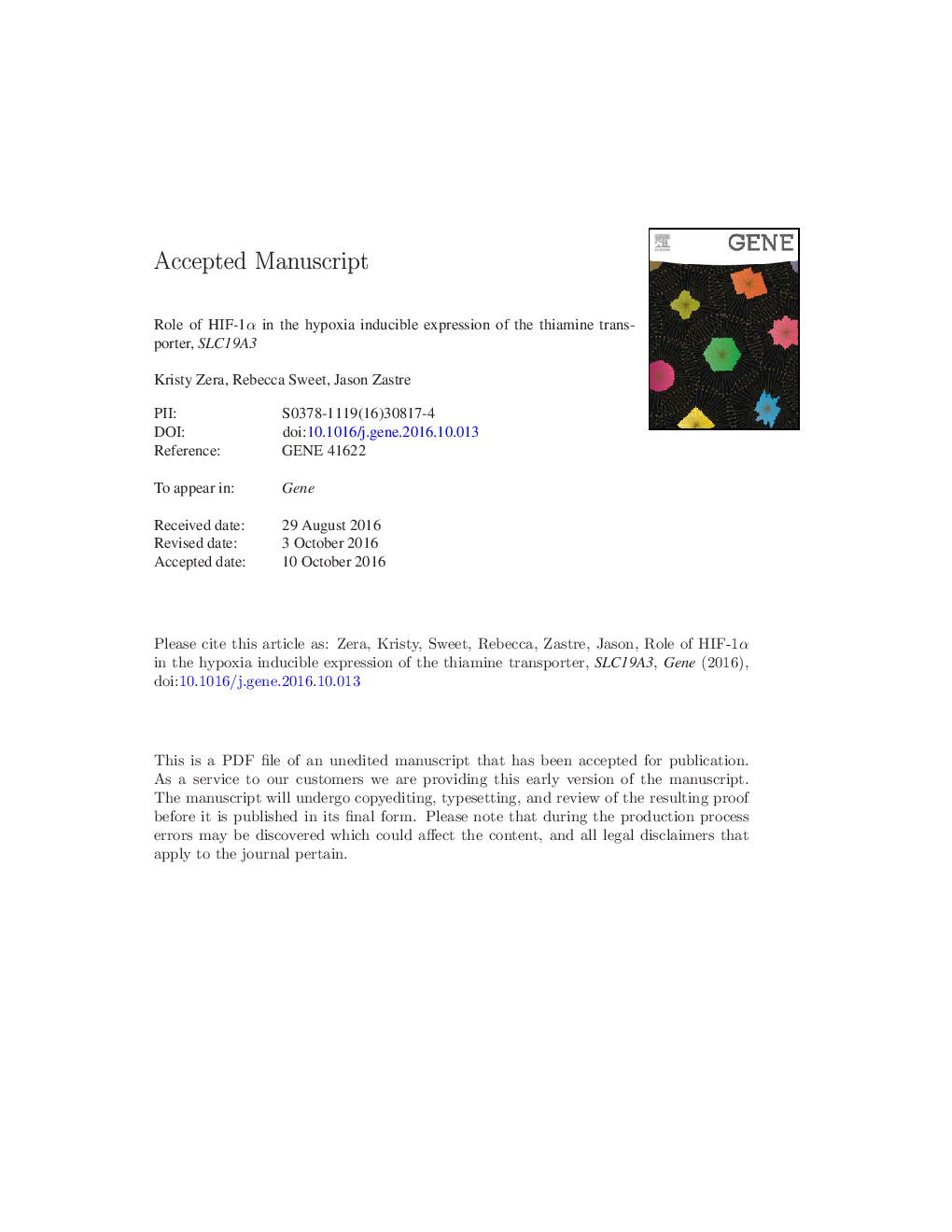 Role of HIF-1Î± in the hypoxia inducible expression of the thiamine transporter, SLC19A3