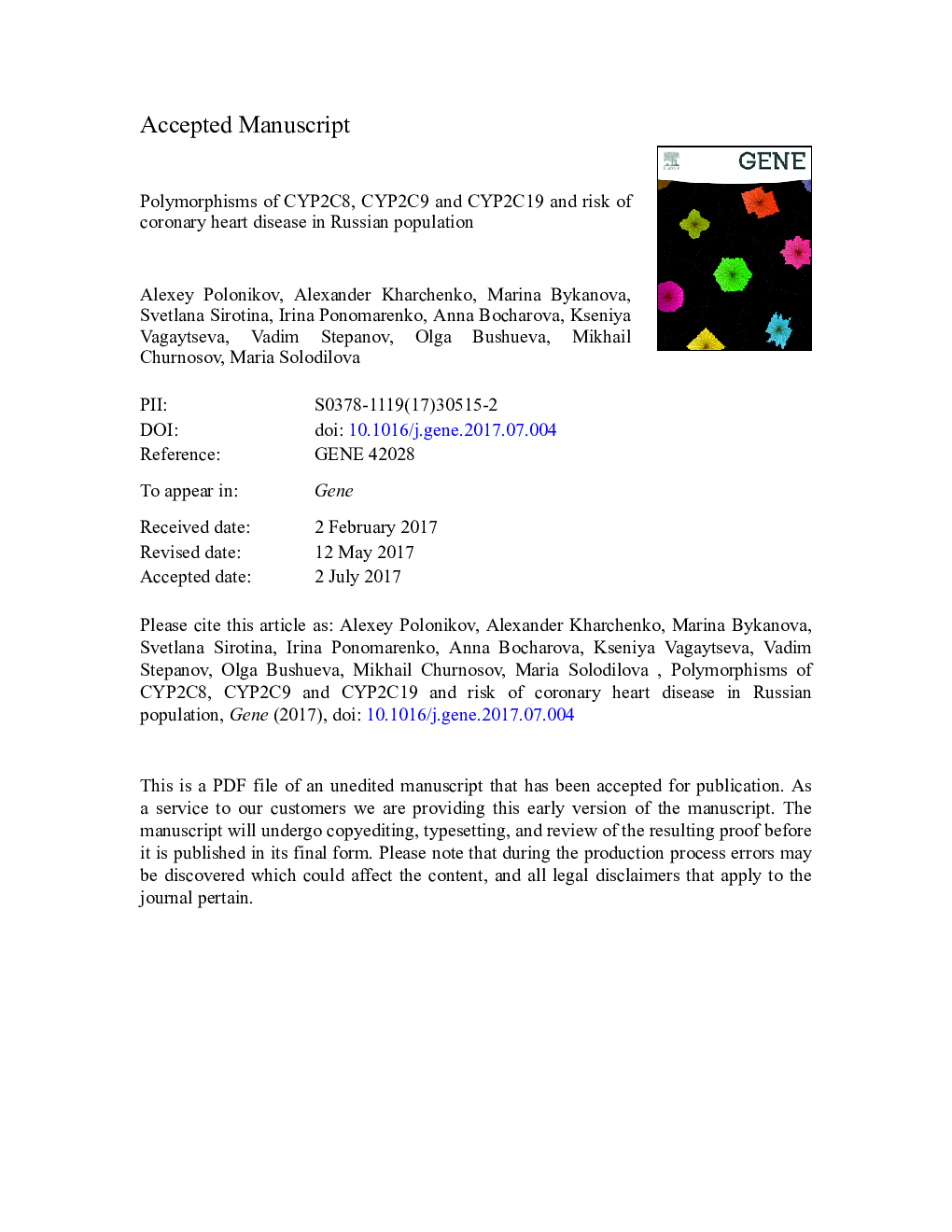 Polymorphisms of CYP2C8, CYP2C9 and CYP2C19 and risk of coronary heart disease in Russian population