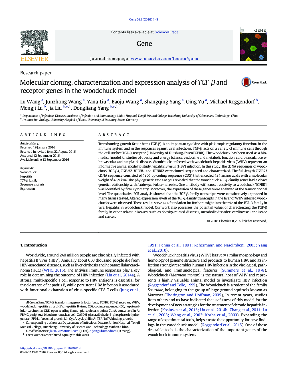 Molecular cloning, characterization and expression analysis of TGF-β and receptor genes in the woodchuck model