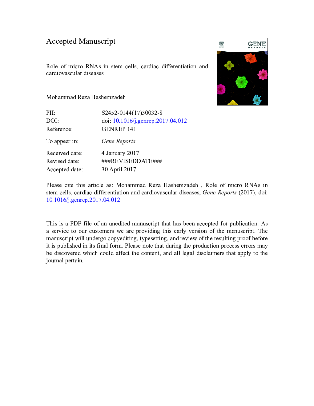 Role of micro RNAs in stem cells, cardiac differentiation and cardiovascular diseases