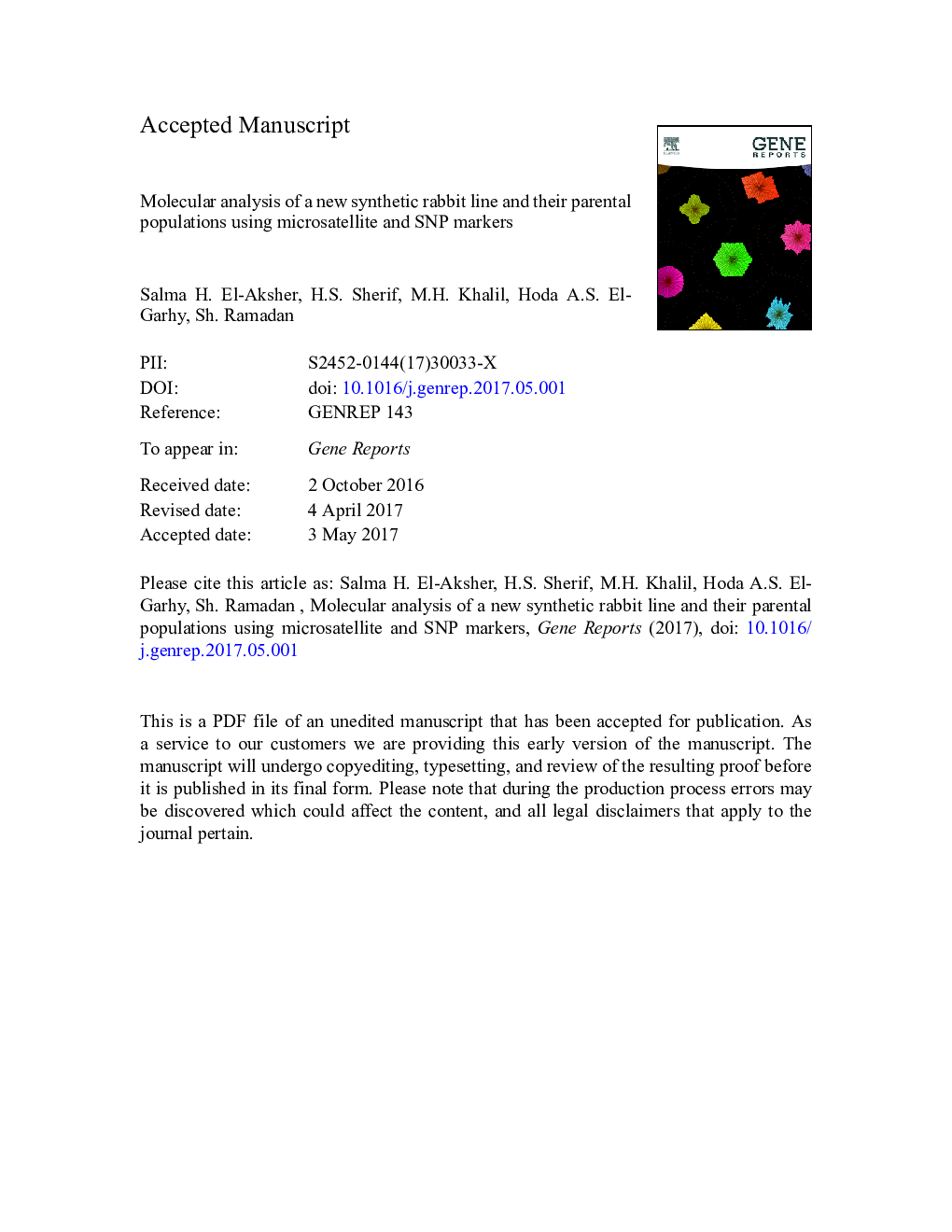 Molecular analysis of a new synthetic rabbit line and their parental populations using microsatellite and SNP markers