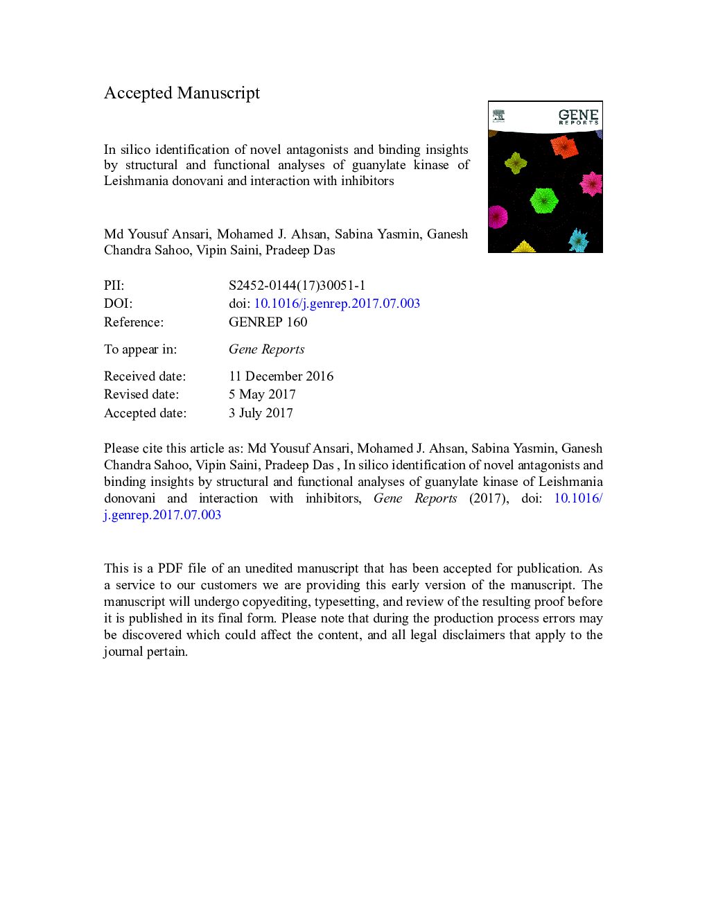 In silico identification of novel antagonists and binding insights by structural and functional analyses of guanylate kinase of Leishmania donovani and interaction with inhibitors