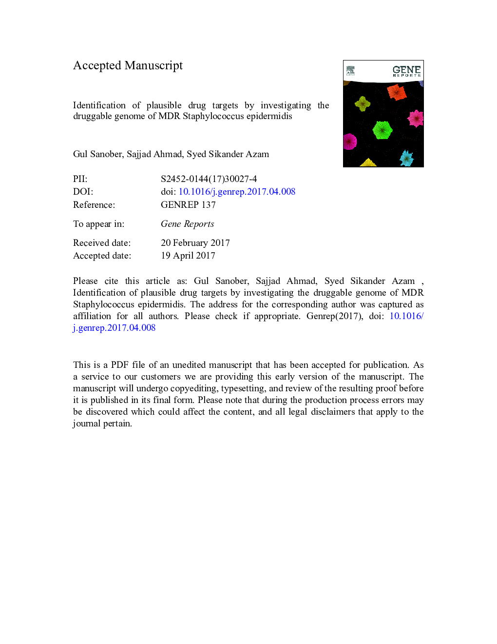 Identification of plausible drug targets by investigating the druggable genome of MDR Staphylococcus epidermidis