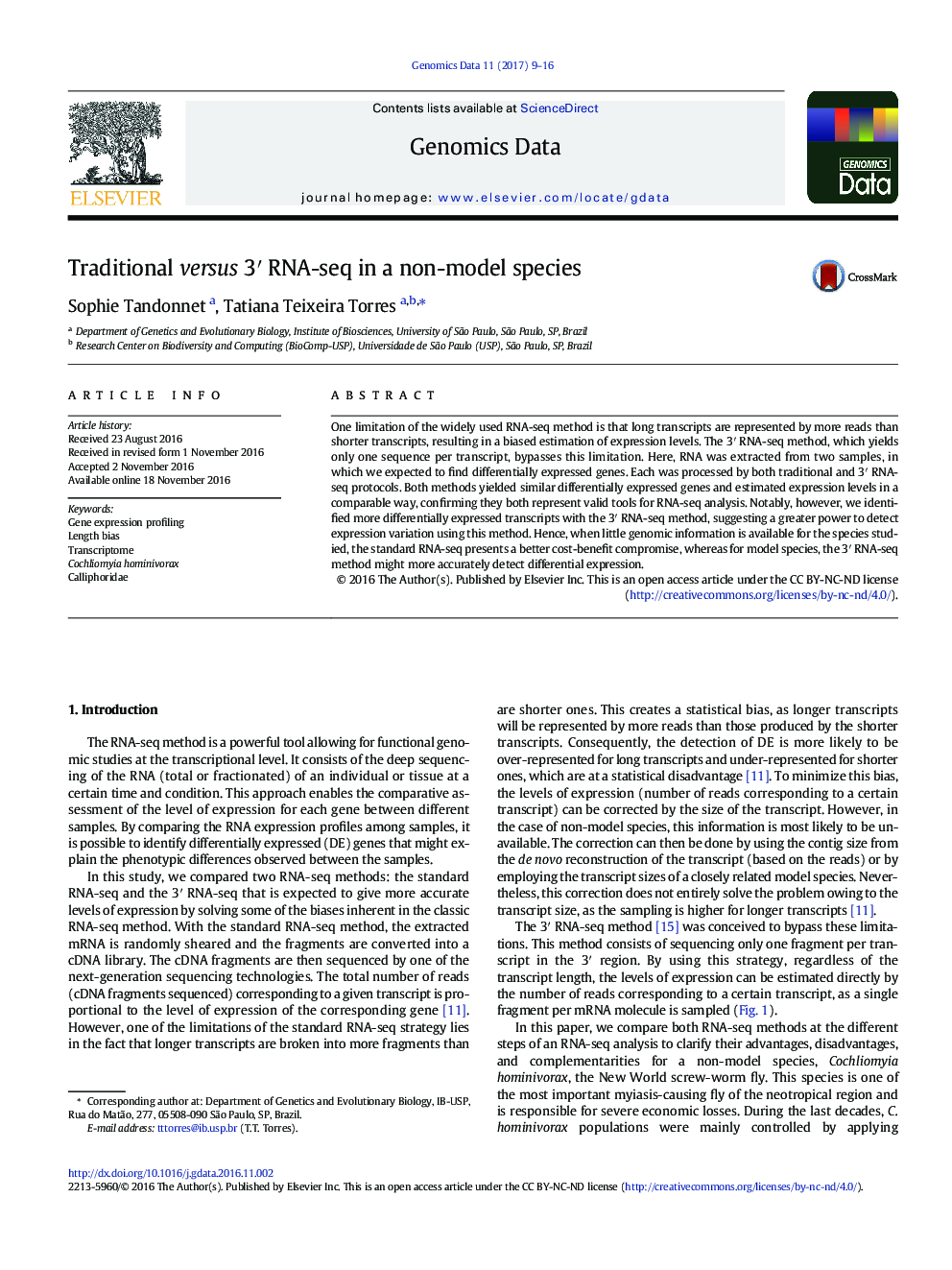 Traditional versus 3â² RNA-seq in a non-model species