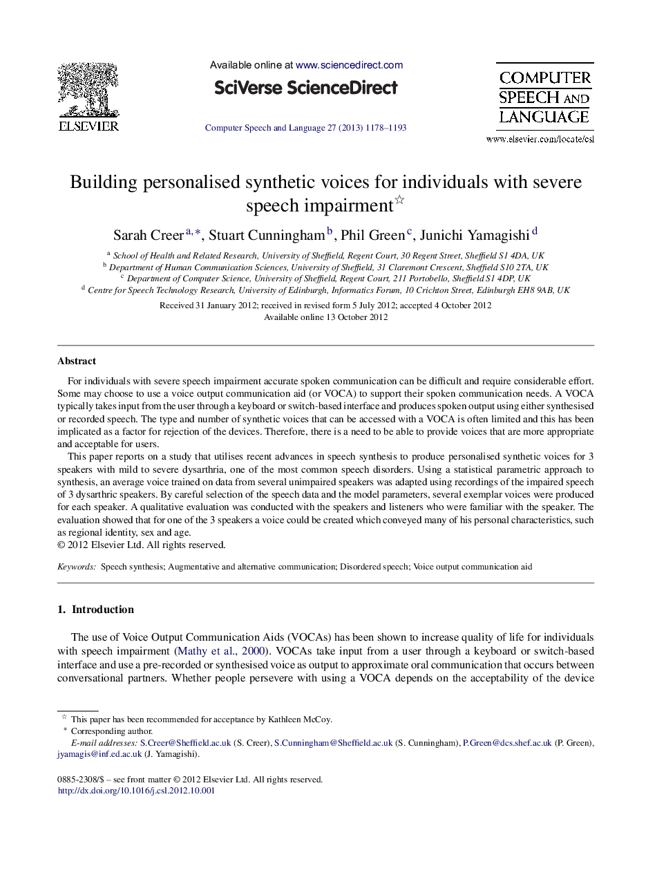 Building personalised synthetic voices for individuals with severe speech impairment 