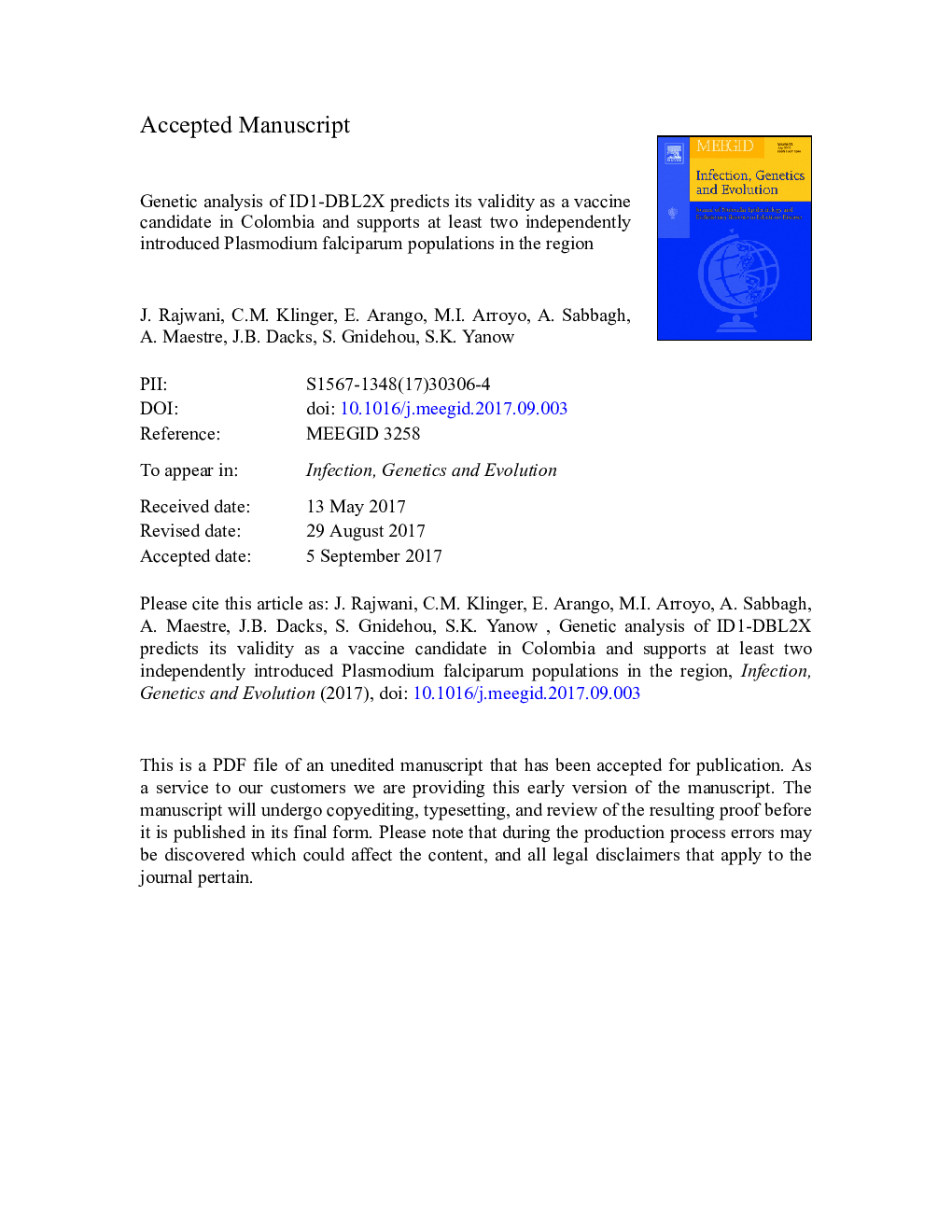 Genetic analysis of ID1-DBL2X predicts its validity as a vaccine candidate in Colombia and supports at least two independently introduced Plasmodium falciparum populations in the region