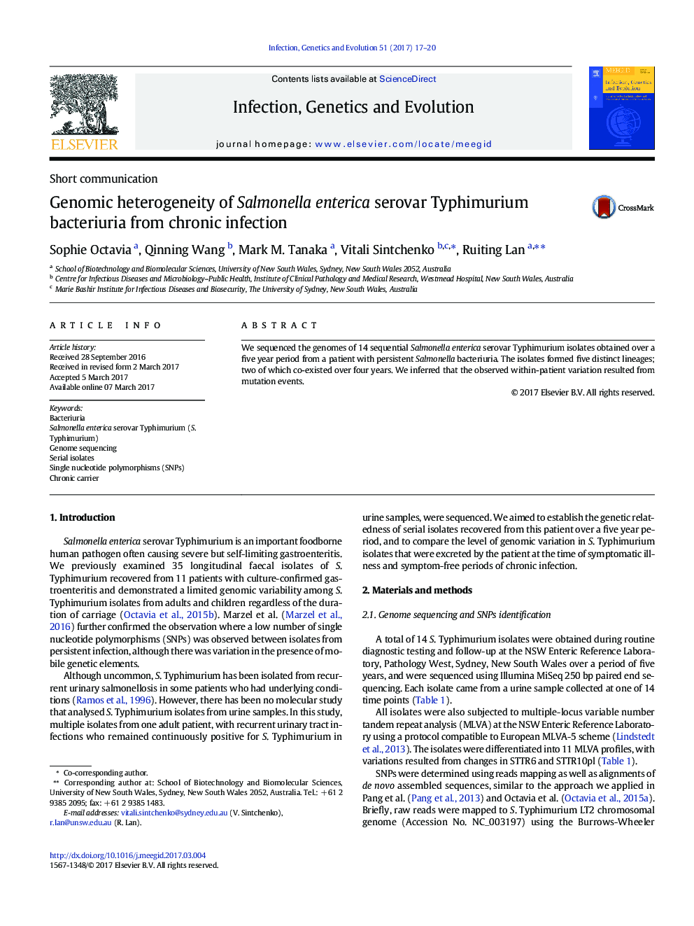 Genomic heterogeneity of Salmonella enterica serovar Typhimurium bacteriuria from chronic infection