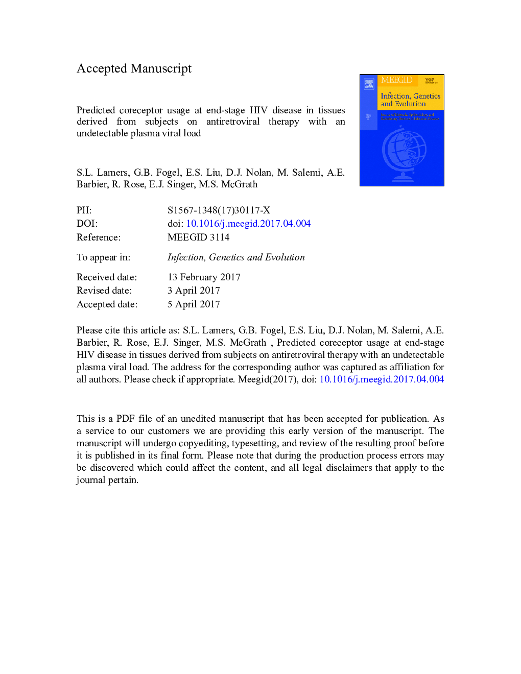 Predicted coreceptor usage at end-stage HIV disease in tissues derived from subjects on antiretroviral therapy with an undetectable plasma viral load