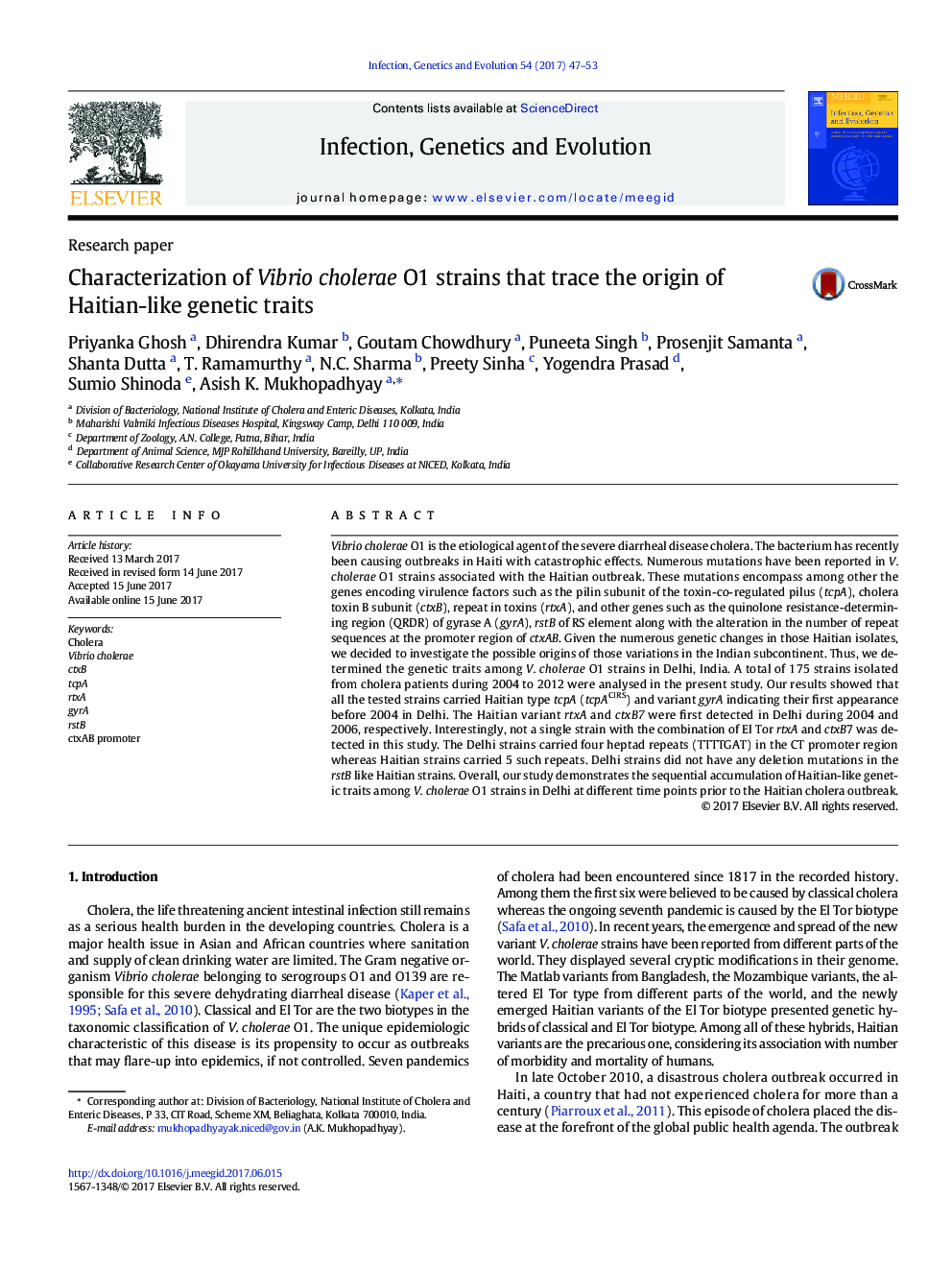 Characterization of Vibrio cholerae O1 strains that trace the origin of Haitian-like genetic traits