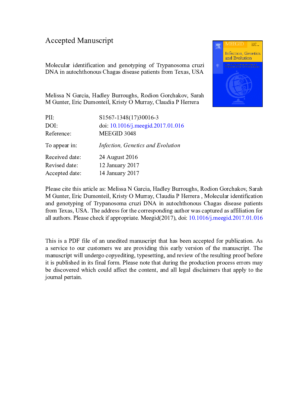 Molecular identification and genotyping of Trypanosoma cruzi DNA in autochthonous Chagas disease patients from Texas, USA