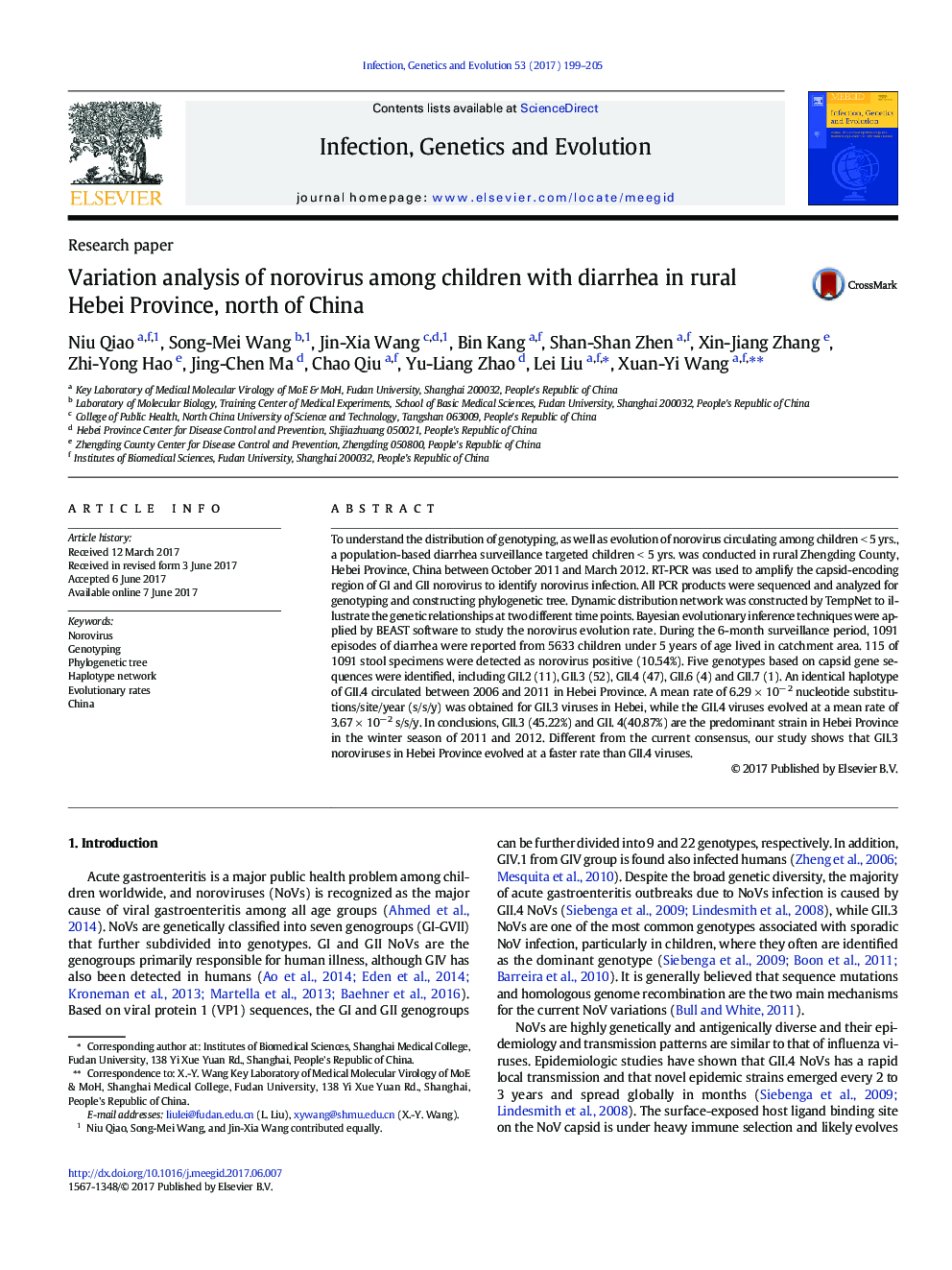 تحلیل تغییرات نواورویروس در کودکان مبتلا به اسهال در روستای هبئی شمالی چین 