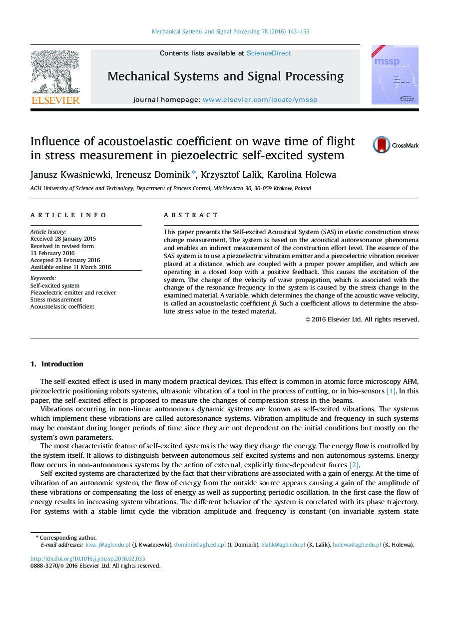 Influence of acoustoelastic coefficient on wave time of flight in stress measurement in piezoelectric self-excited system