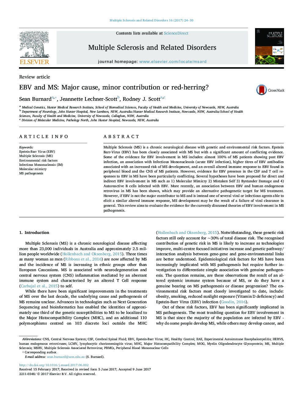 عکس صفحه اول مقاله: EBV and MS: Major cause, minor contribution or red-herring? EBV and MS: Major cause, minor contribution or red-herring?