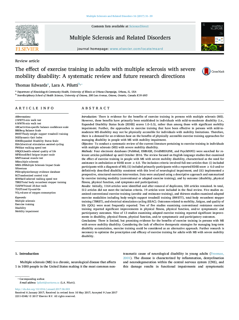 The effect of exercise training in adults with multiple sclerosis with severe mobility disability: A systematic review and future research directions