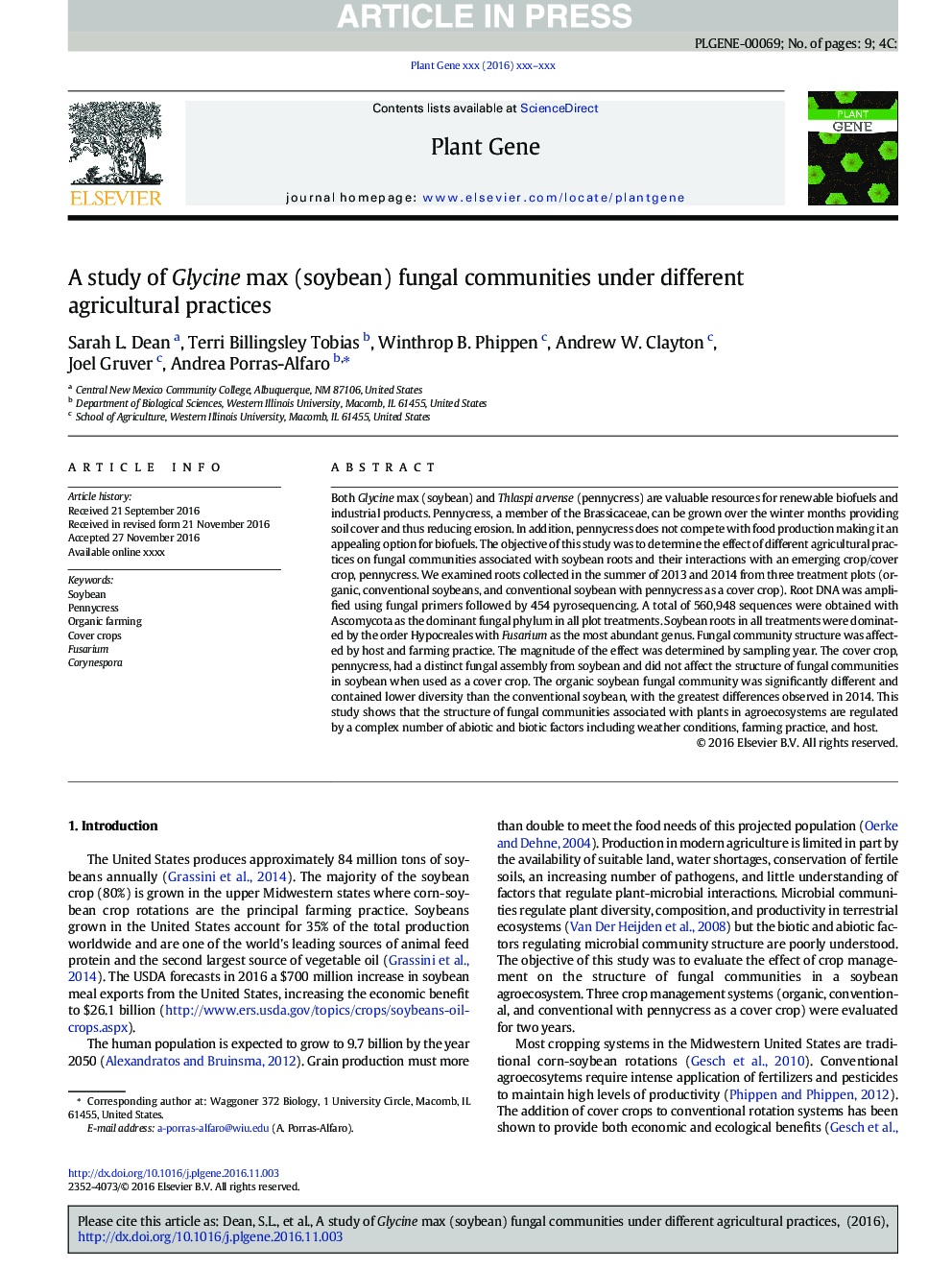 A study of Glycine max (soybean) fungal communities under different agricultural practices