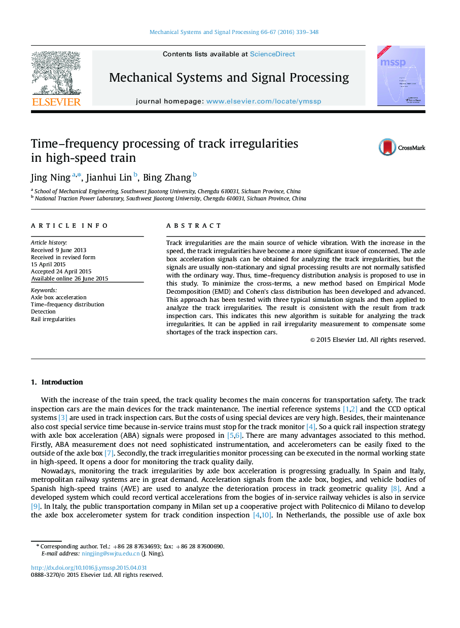 Time–frequency processing of track irregularities in high-speed train