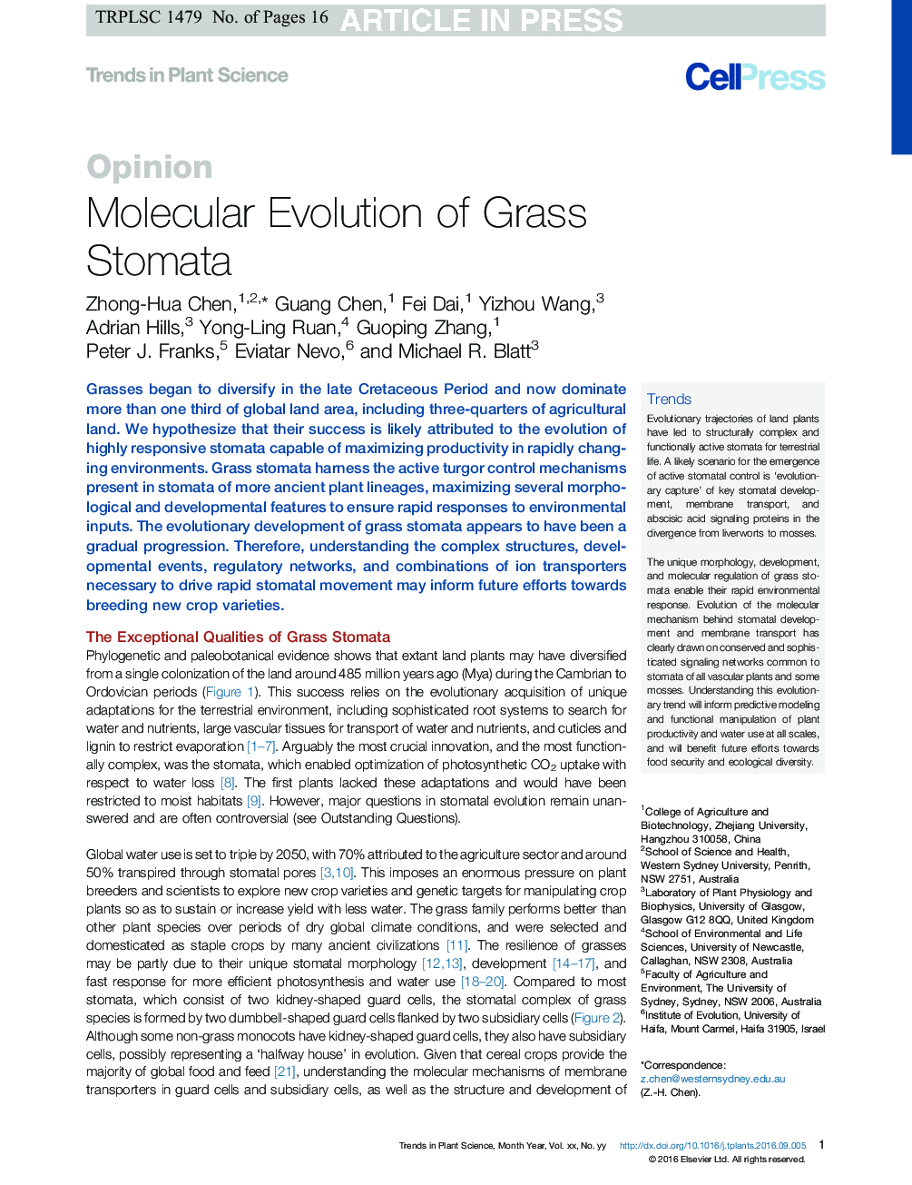 Molecular Evolution of Grass Stomata