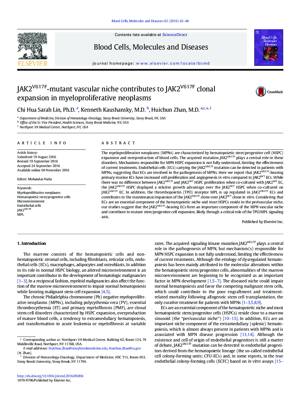 JAK2V617F-mutant vascular niche contributes to JAK2V617F clonal expansion in myeloproliferative neoplasms