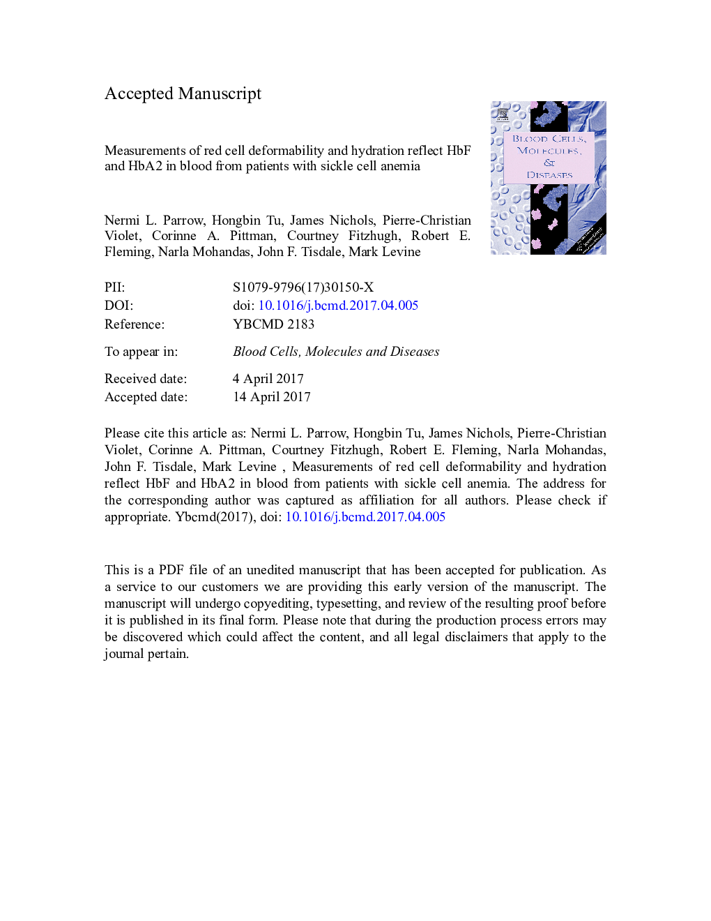 Measurements of red cell deformability and hydration reflect HbF and HbA2 in blood from patients with sickle cell anemia