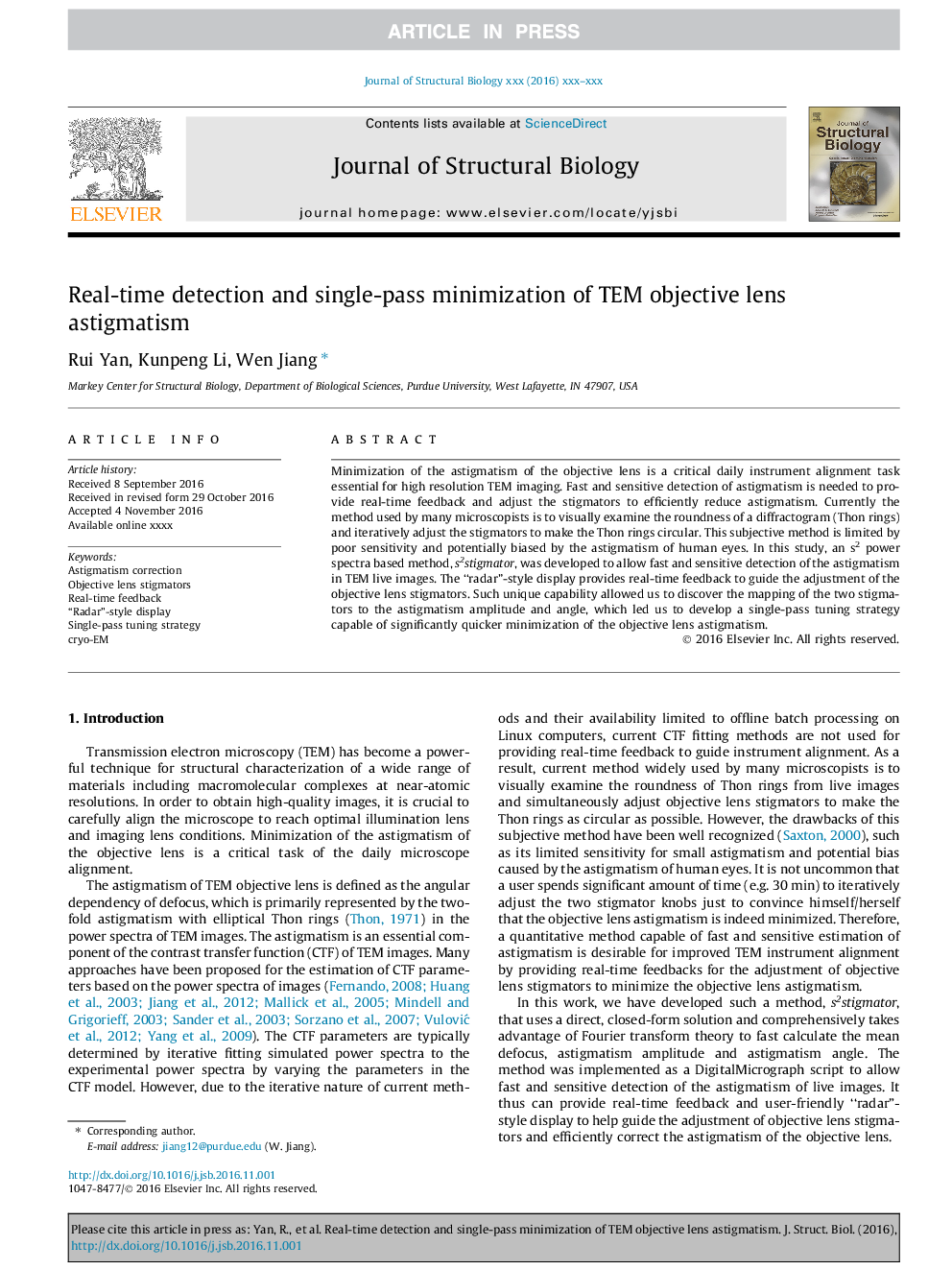 Real-time detection and single-pass minimization of TEM objective lens astigmatism