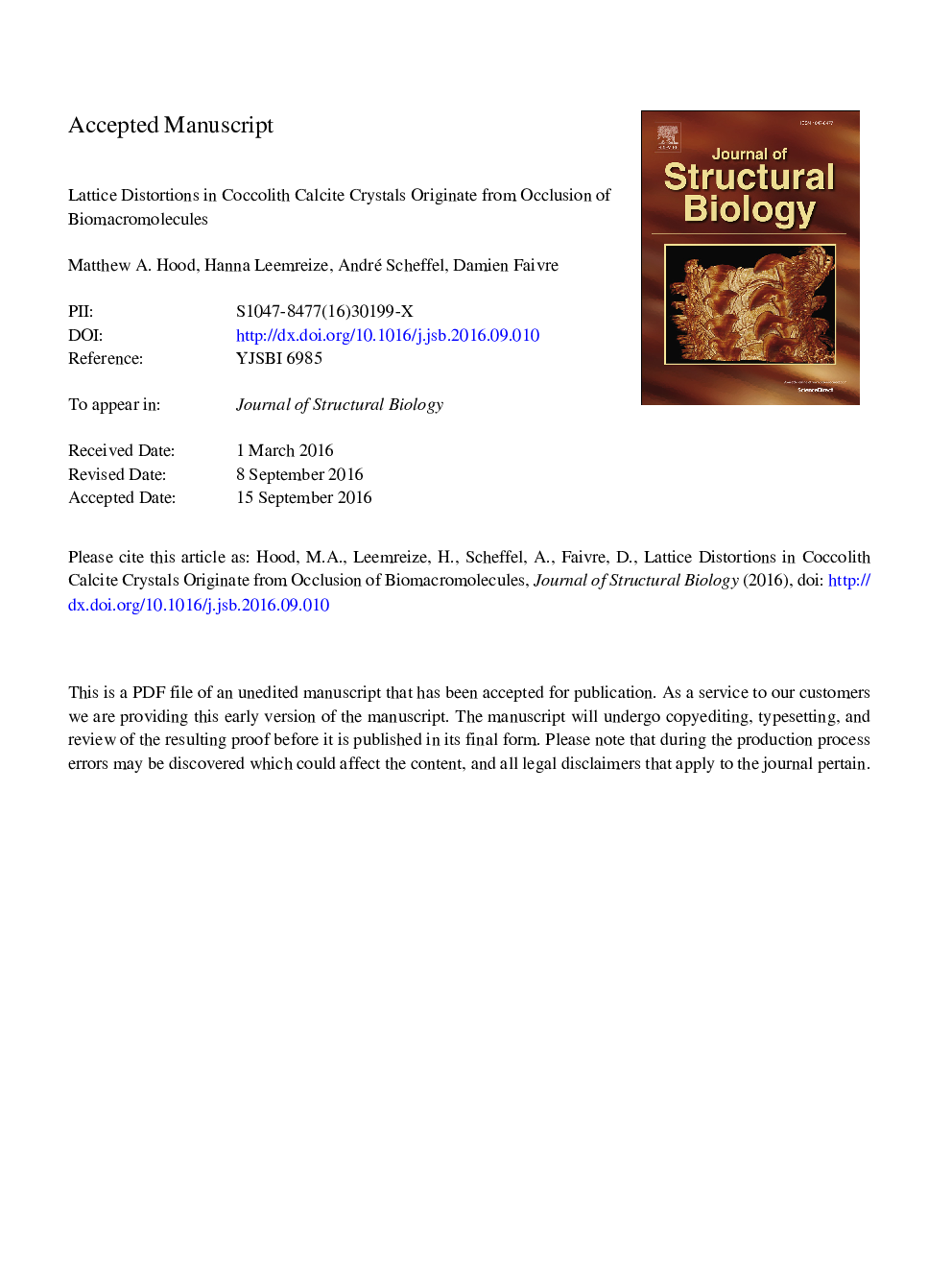 Lattice distortions in coccolith calcite crystals originate from occlusion of biomacromolecules