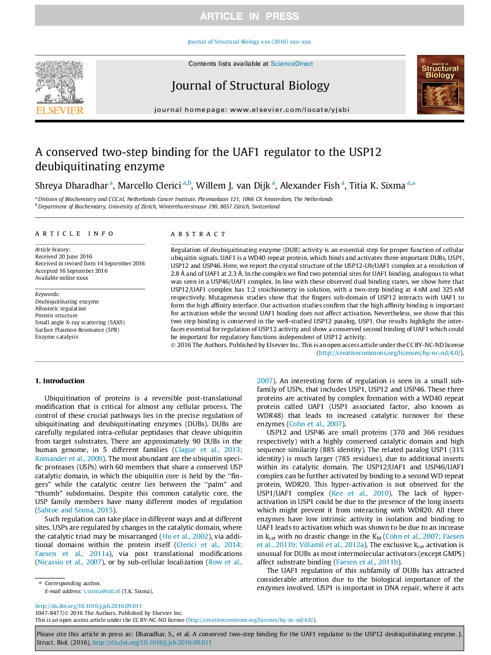 A conserved two-step binding for the UAF1 regulator to the USP12 deubiquitinating enzyme