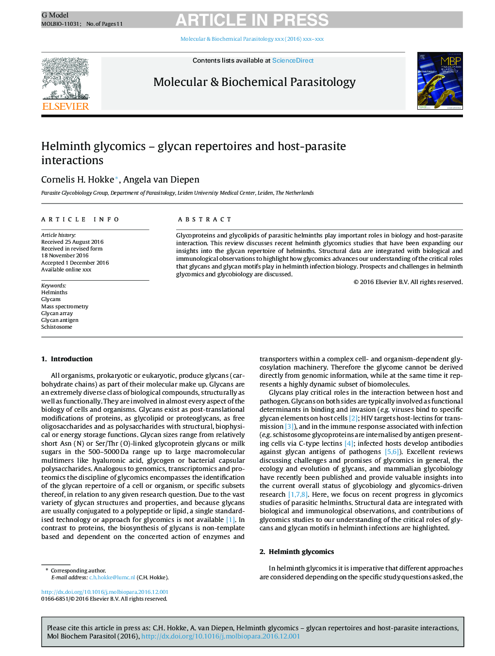 Helminth glycomics - glycan repertoires and host-parasite interactions