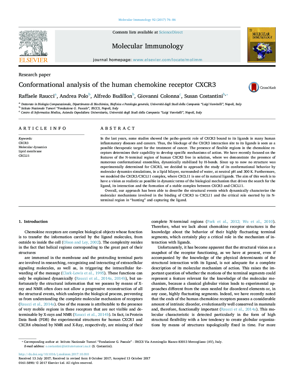 Conformational analysis of the human chemokine receptor CXCR3