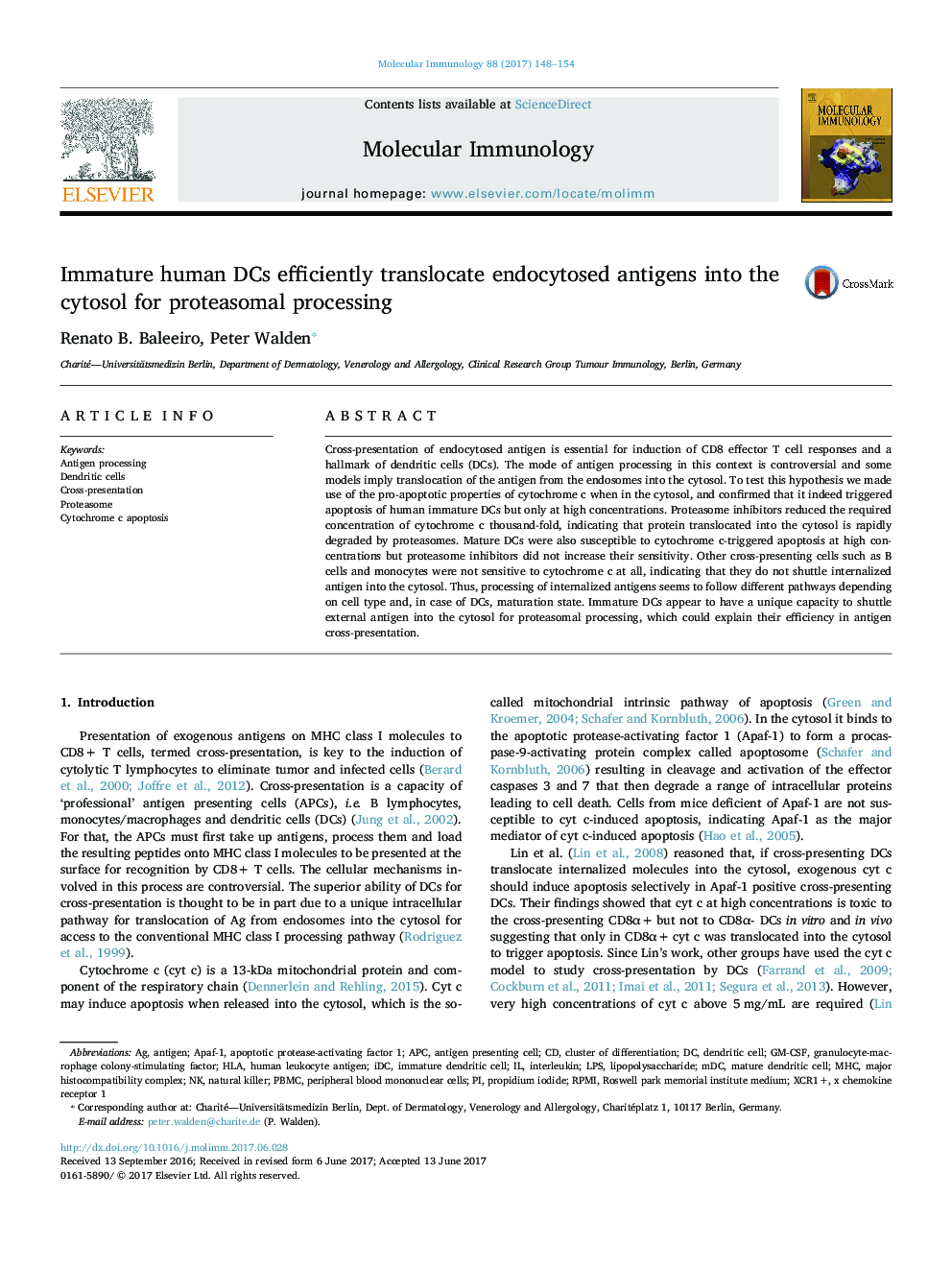 Immature human DCs efficiently translocate endocytosed antigens into the cytosol for proteasomal processing