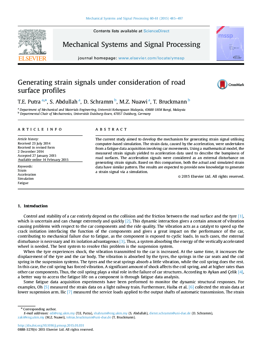 Generating strain signals under consideration of road surface profiles