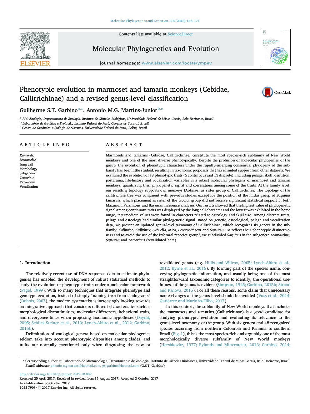 Phenotypic evolution in marmoset and tamarin monkeys (Cebidae, Callitrichinae) and a revised genus-level classification