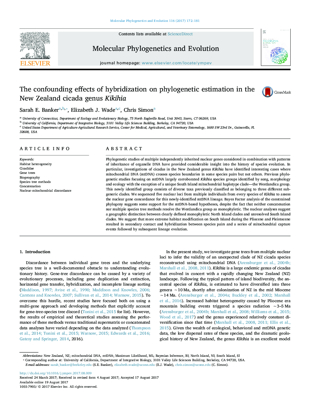 The confounding effects of hybridization on phylogenetic estimation in the New Zealand cicada genus Kikihia