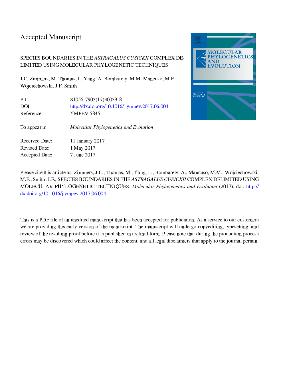 Species boundaries in the Astragalus cusickii complex delimited using molecular phylogenetic techniques