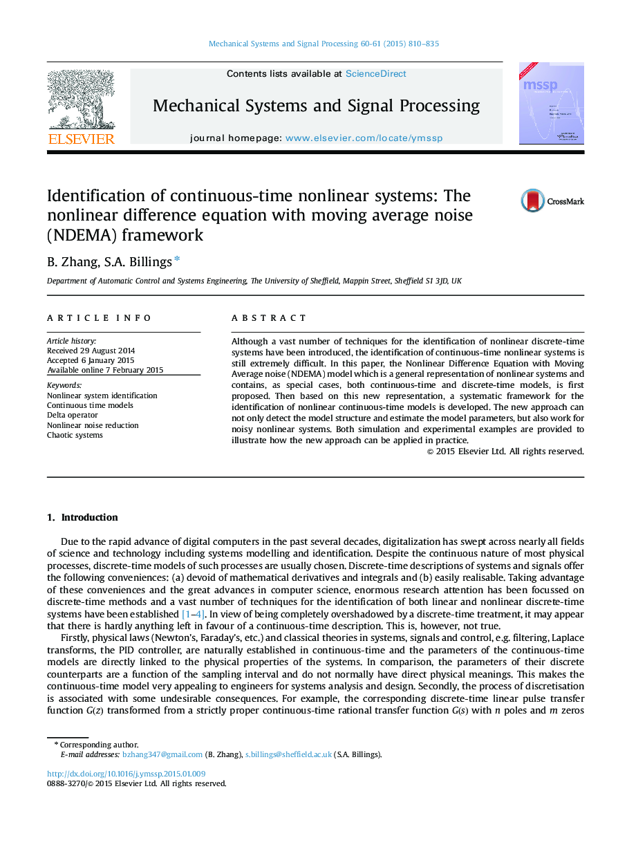 Identification of continuous-time nonlinear systems: The nonlinear difference equation with moving average noise (NDEMA) framework