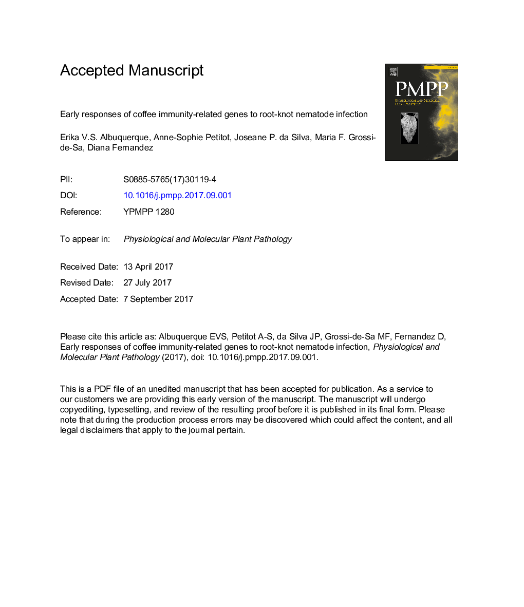 Early responses of coffee immunity-related genes to root-knot nematode infection