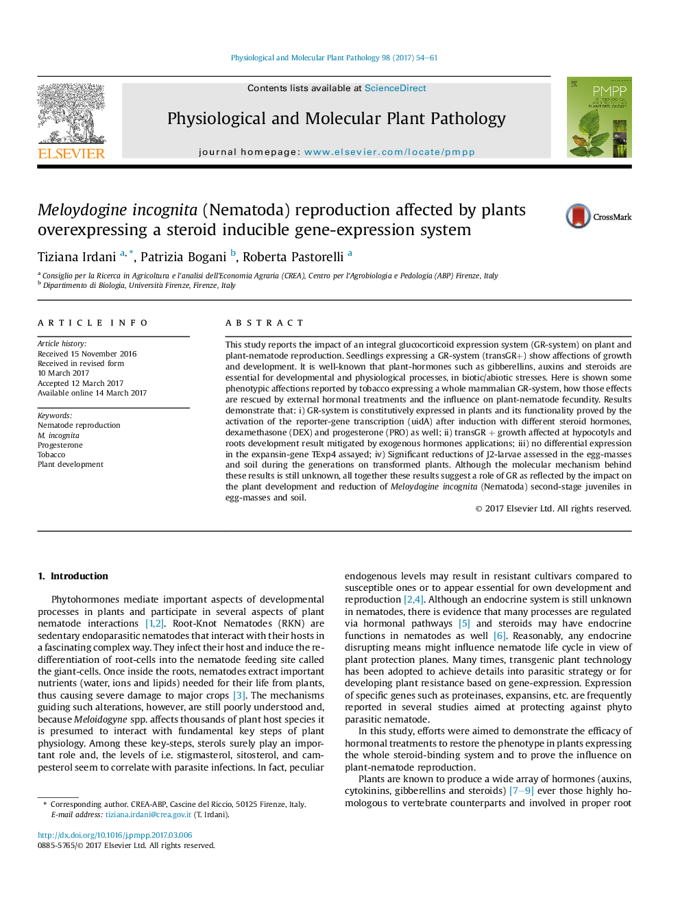 Meloydogine incognita (Nematoda) reproduction affected by plants overexpressing a steroid inducible gene-expression system