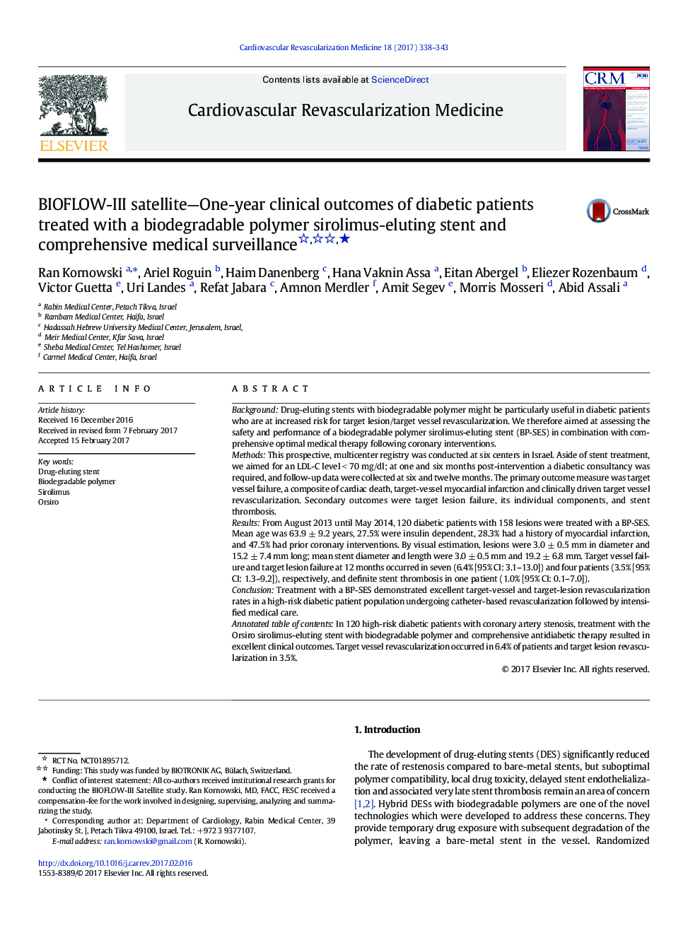 ClinicalBIOFLOW-III satellite-One-year clinical outcomes of diabetic patients treated with a biodegradable polymer sirolimus-eluting stent and comprehensive medical surveillanceâ