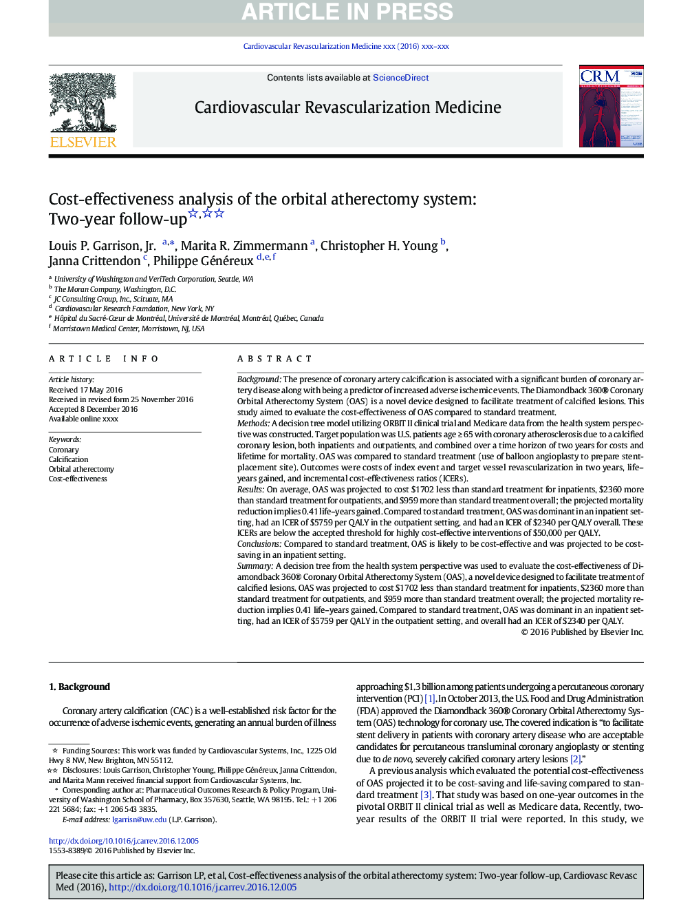 Cost-effectiveness analysis of the orbital atherectomy system: Two-year follow-up