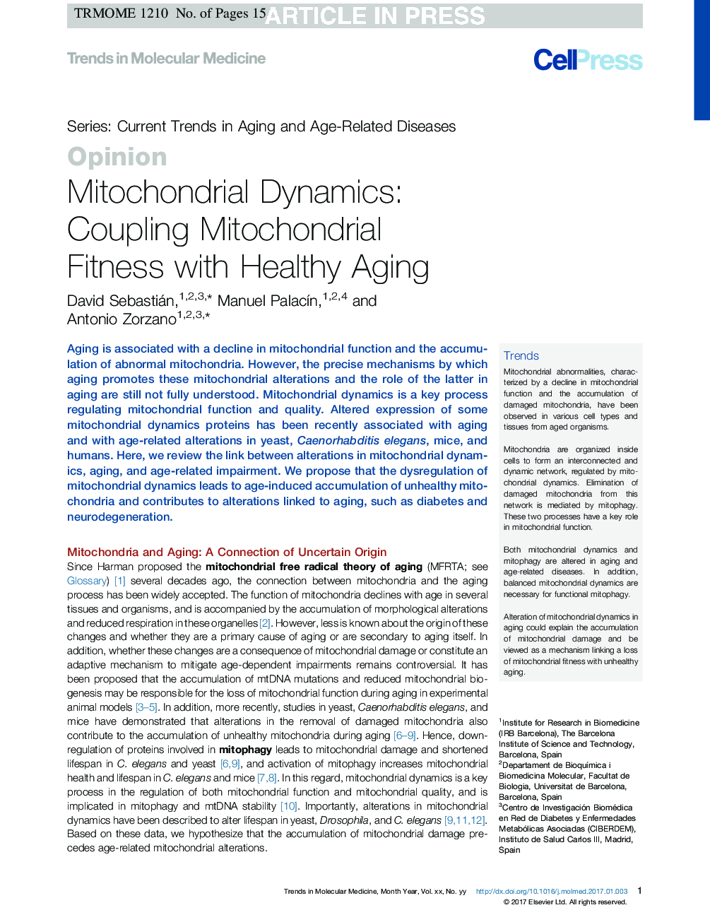 Mitochondrial Dynamics: Coupling Mitochondrial Fitness with Healthy Aging