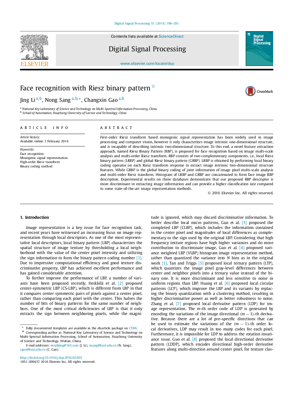 Face recognition with Riesz binary pattern 