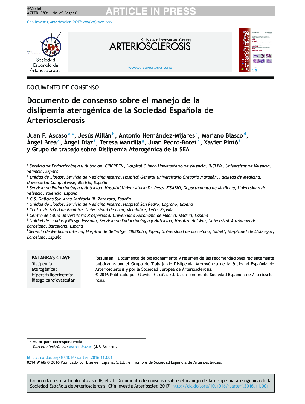 Documento de consenso sobre el manejo de la dislipemia aterogénica de la Sociedad Española de Arteriosclerosis